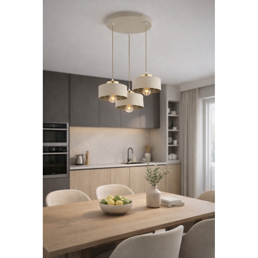 Brilagi - Cable-Suspended Pendant Light SPRING 3xE27/60W/230V Beige/Gold