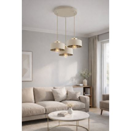 Brilagi - Cable-Suspended Pendant Light SPRING 3xE27/60W/230V Beige/Gold