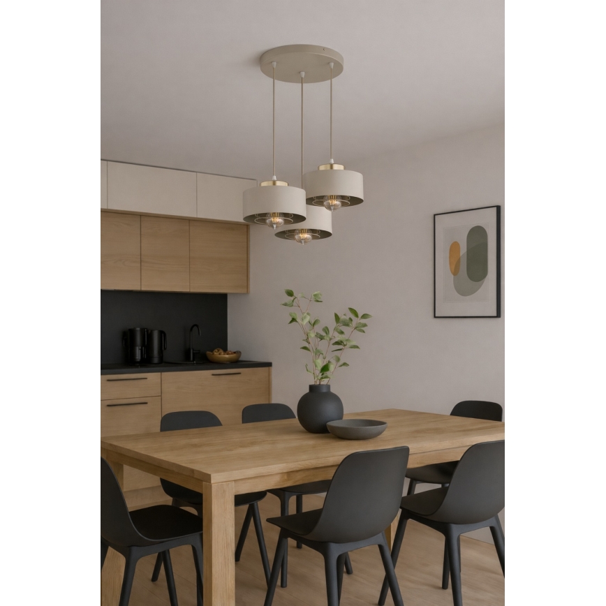 Brilagi - Cable-Suspended Pendant Light SPRING 3xE27/60W/230V Beige/Gold
