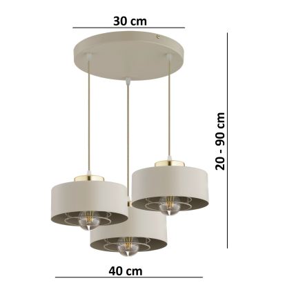 Brilagi - Cable-Suspended Pendant Light SPRING 3xE27/60W/230V Beige/Gold