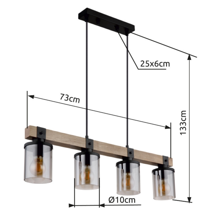 Brilagi - Cable-suspended pendant light VISTA 4xE27/60W/230V oak