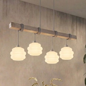 BRILAGI - Cable-suspended pendant WOOD GLASS 4xE27/60W/230V pine/gray/white