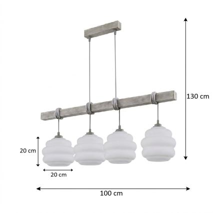 BRILAGI - Cable-suspended pendant WOOD GLASS 4xE27/60W/230V pine/gray/white