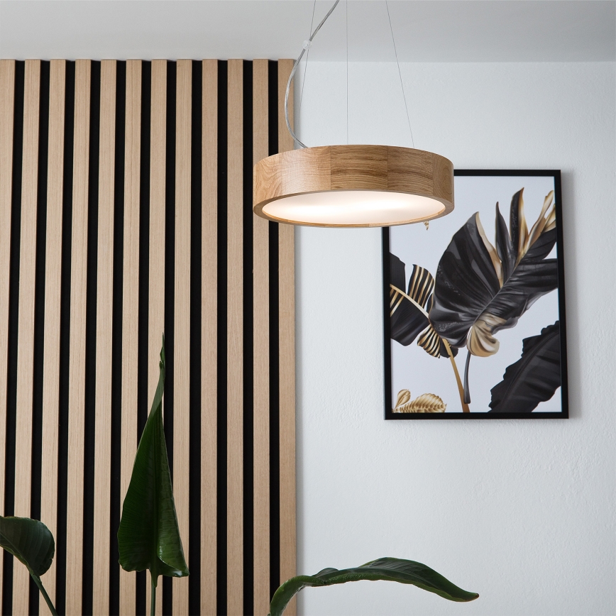 Brilagi - Dimmable LED RGBW Cable-Suspended Pendant CARVALHO 2xE27/15W/230V 2700-6500K Wi-Fi Oak Ø 37 cm