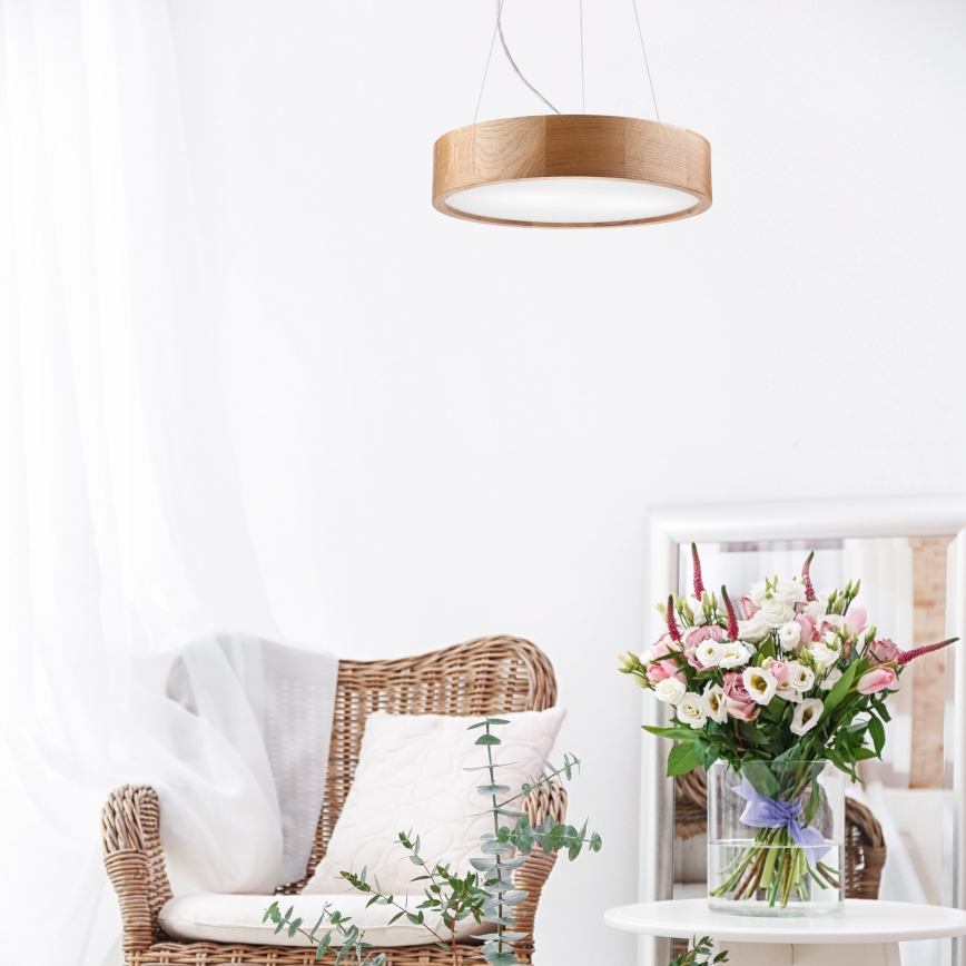 Brilagi - Dimmable LED RGBW Cable-Suspended Pendant CARVALHO 2xE27/15W/230V 2700-6500K Wi-Fi Oak Ø 37 cm