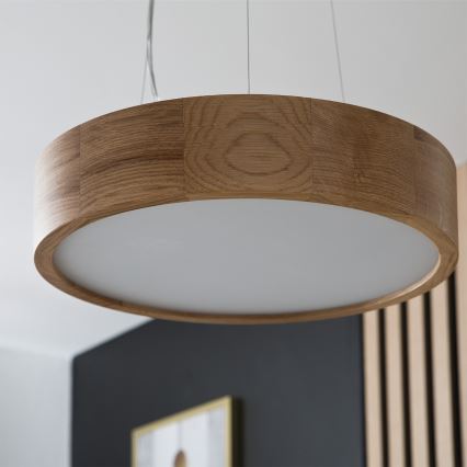 Brilagi - Dimmable LED RGBW Cable-Suspended Pendant CARVALHO 2xE27/15W/230V 2700-6500K Wi-Fi Oak Ø 37 cm