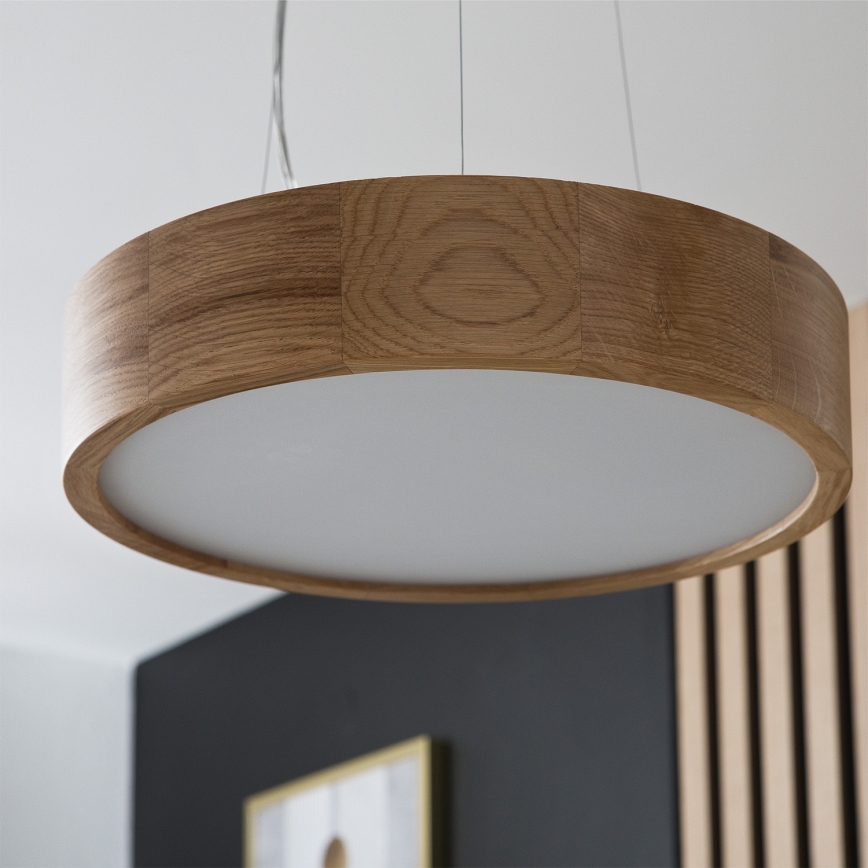 Brilagi - Dimmable LED RGBW Cable-Suspended Pendant CARVALHO 2xE27/15W/230V 2700-6500K Wi-Fi Oak Ø 37 cm