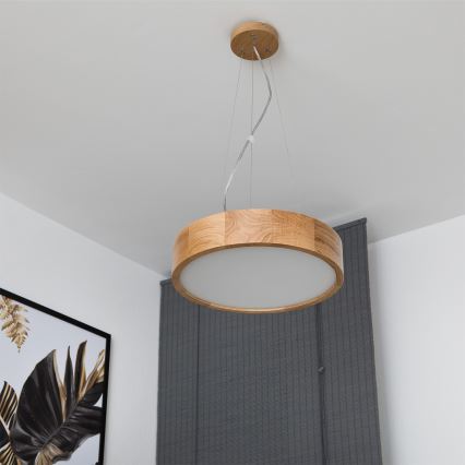 Brilagi - Dimmable LED RGBW Cable-Suspended Pendant CARVALHO 2xE27/15W/230V 2700-6500K Wi-Fi Oak Ø 37 cm