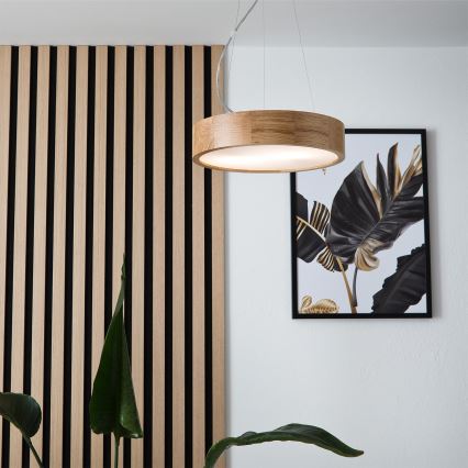 Brilagi - Dimmable LED RGBW Cable-Suspended Pendant CARVALHO 2xE27/9W/230V 2700-6500K Wi-Fi Oak Ø 37 cm