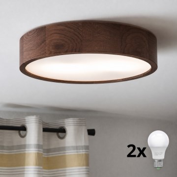 Brilagi - CARVALHO LED Ceiling Light 2xE27/15W/230V Oak-Walnut Ø 37 cm