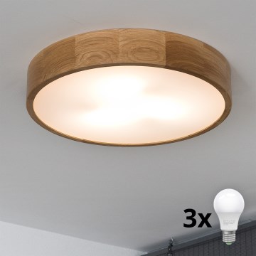 Brilagi - CARVALHO LED ceiling light 3xE27/15W/230V, oak, Ø 47.5 cm