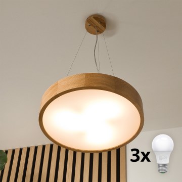 Brilagi - CARVALHO LED Pendant on Cable 3x E27/15W/230V Oak Ø 47.5 cm