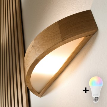 Brilagi - CARVALHO LED RGBW Dimmable Wall Light 1x E27/9W/230V 2700–6500K Wi-Fi Oak