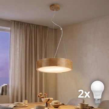 Brilagi - CARVALHO MODERN LED Cable Pendant 2xE27/60W/230V Oak Ø 37.5 cm