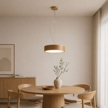Brilagi - CARVALHO MODERN LED Cable Pendant 2xE27/60W/230V Oak Ø 37.5 cm
