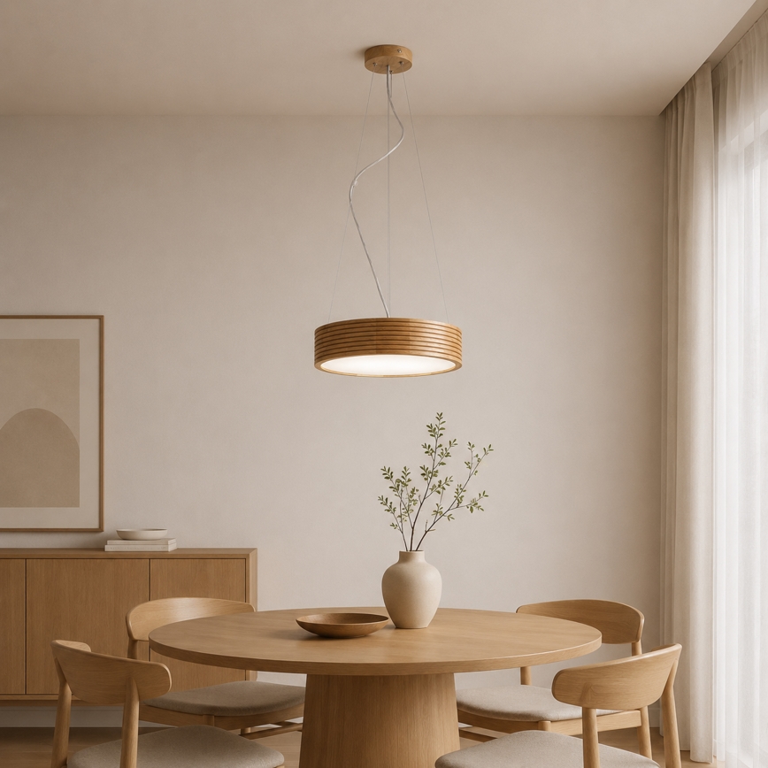 Brilagi - CARVALHO MODERN LED Cable Pendant 2xE27/60W/230V Oak Ø 37.5 cm
