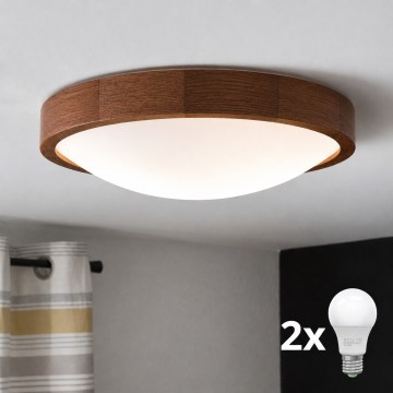 Brilagi - CARVALHO SLIM LED Ceiling Light 2xE27/15W/230V, cherry oak, Ø 37 cm