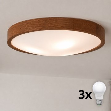 Brilagi - CARVALHO SLIM LED ceiling light 3xE27/15W/230V, oak-cherry finish, diameter 47 cm