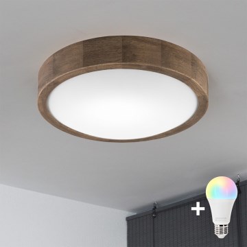 Brilagi - CARVALHO SLIM LED RGBW Dimmable Ceiling Light 1xE27/9W/230V 2700–6500K Wi-Fi Oak Ø 27 cm