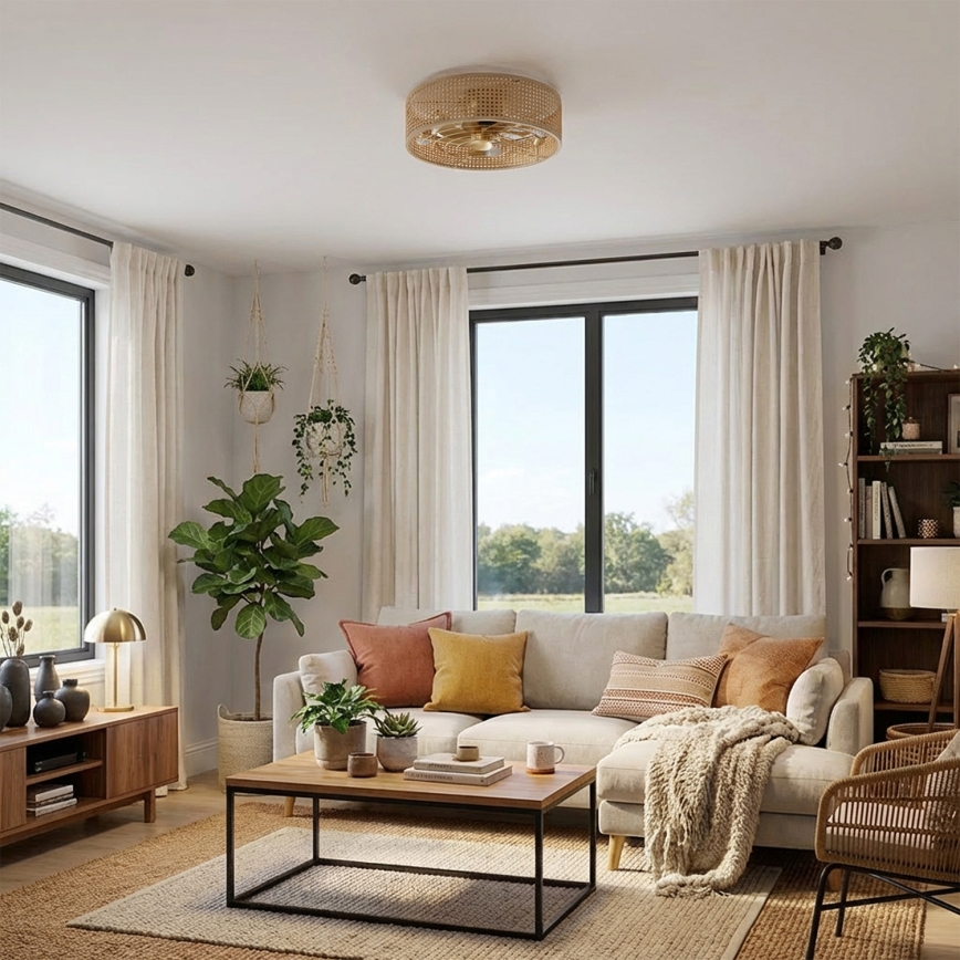 Brilagi - Ceiling fan 4xE27/40W/230V Ø 50 cm bamboo + remote control