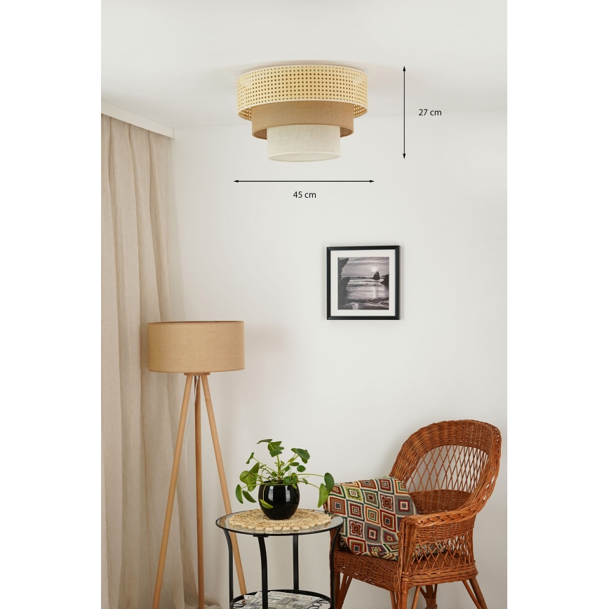 Brilagi - Ceiling light CEDAR LUNETA 1xE27/15W/230V d. 45 cm rattan/brown/creamy