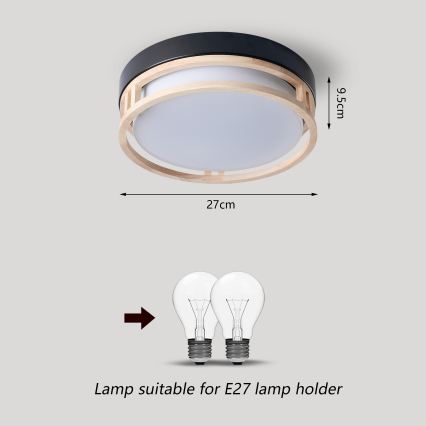 Brilagi - Ceiling light ORINO 2xE27/40W/230V Ø 27 cm black/oak