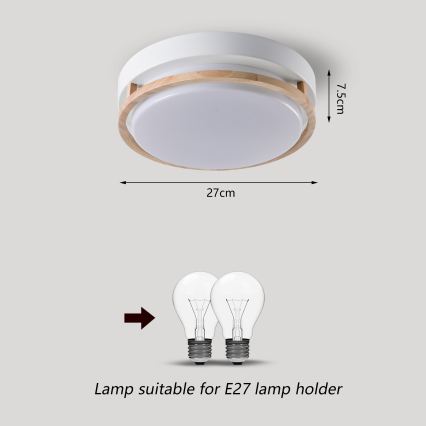 Brilagi - Ceiling light ORINO 2xE27/40W/230V Ø 27 cm White/Oak