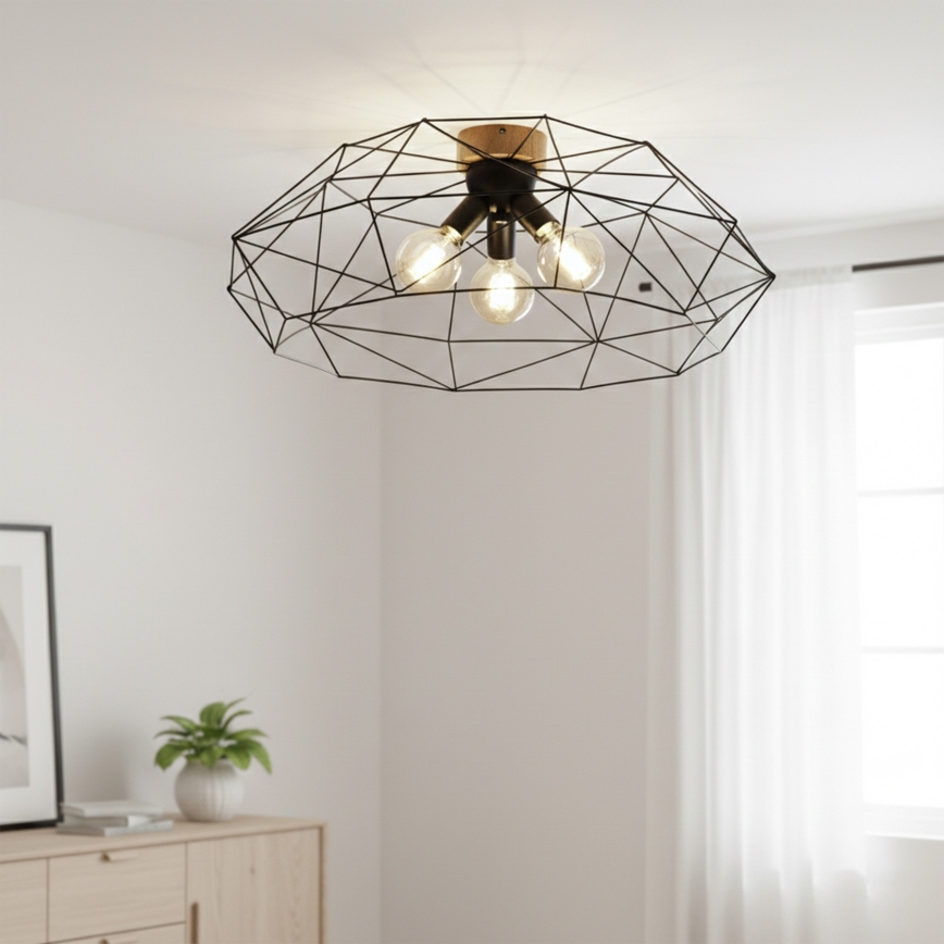 Brilagi - Ceiling light WOODY BASKET 3xE27/60W/230V dia. 80 cm oak
