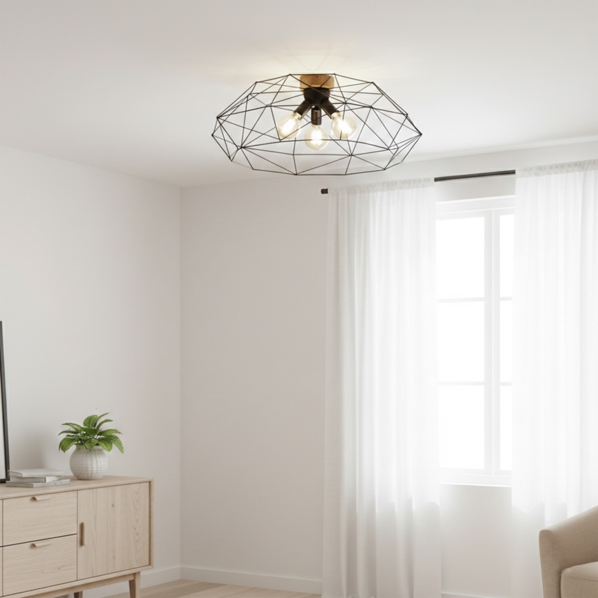 Brilagi - Ceiling light WOODY BASKET 3xE27/60W/230V dia. 80 cm oak