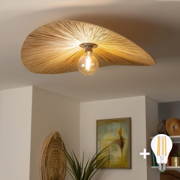 Brilagi - CERIA BOHO LED Flush-Mount Chandelier 1xE27/40W/230V Ø 80 cm Raffia/Oak