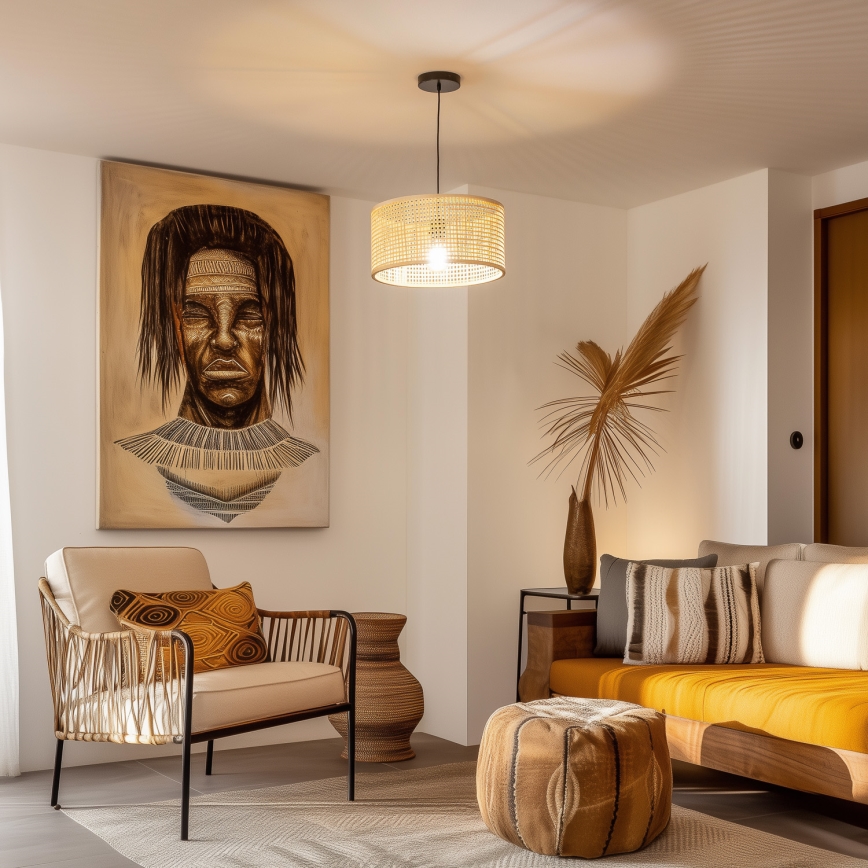 Brilagi - CERIA BOHO LED pendant on cord, 1x E27/40W/230V, Ø 40 cm, bamboo