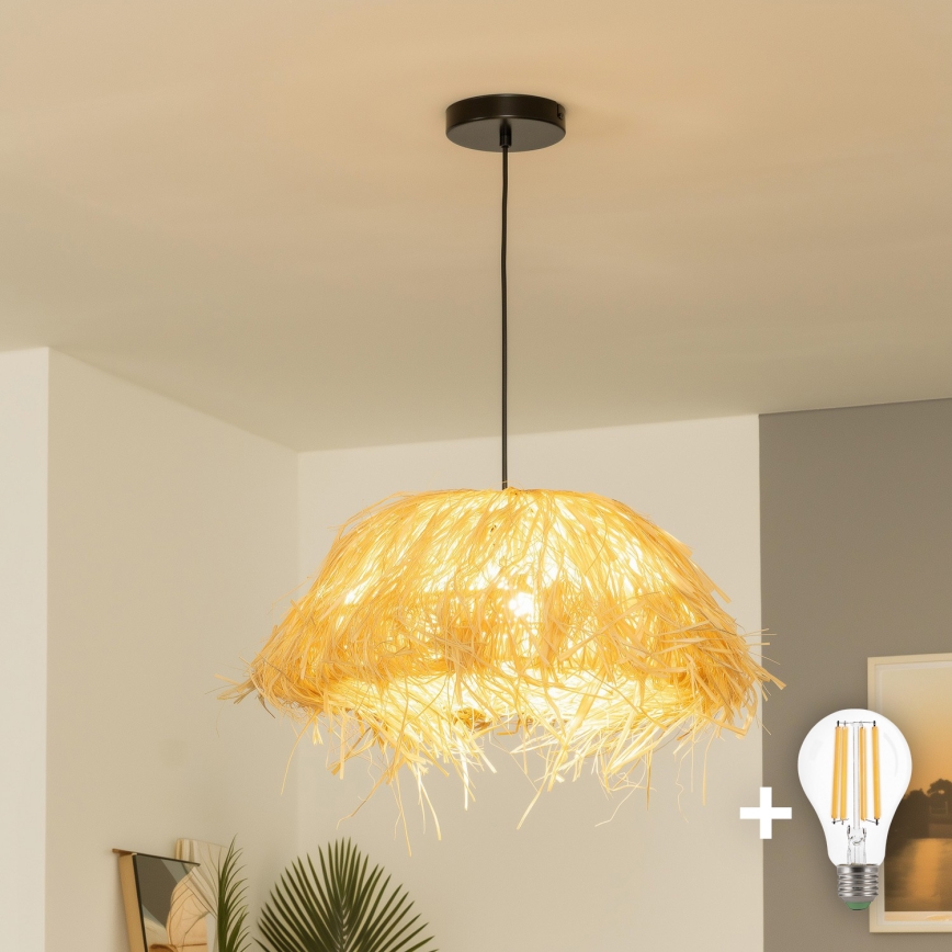 Brilagi - CERIA BOHO LED Pendant on Cord 1x E27/40W/230V Ø 40 cm Raffia