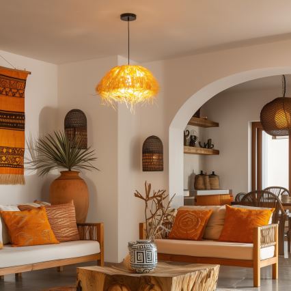 Brilagi - CERIA BOHO LED Pendant on Cord 1x E27/40W/230V Ø 40 cm Raffia