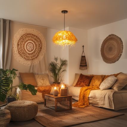 Brilagi - CERIA BOHO LED Pendant on Cord 1x E27/40W/230V Ø 40 cm Raffia