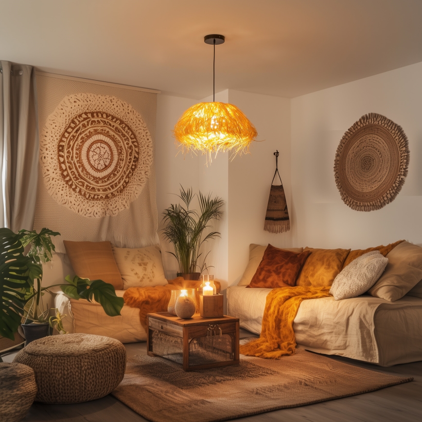 Brilagi - CERIA BOHO LED Pendant on Cord 1x E27/40W/230V Ø 40 cm Raffia