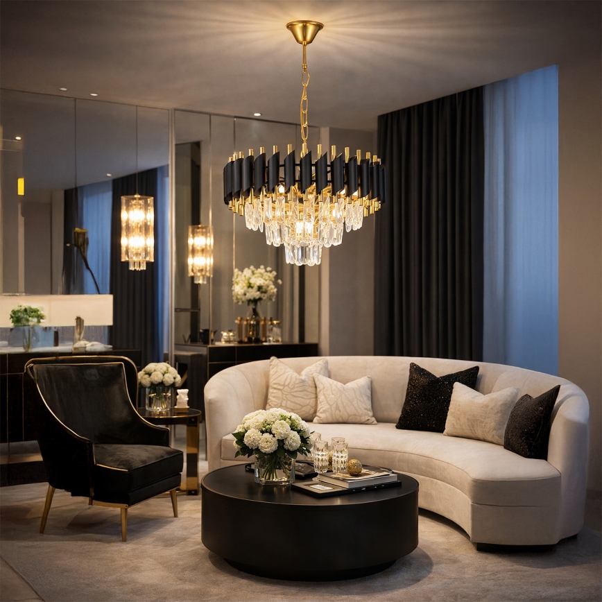 Brilagi - Chain-hung Chandelier ECLIPSE 5xE14/10W/230V Ø 38 cm Black/Gold