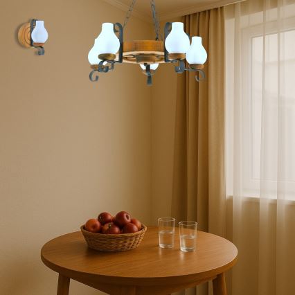 Brilagi - Chain-hung chandelier ROATA 5xE14/40W/230V, 50 cm diameter, beech