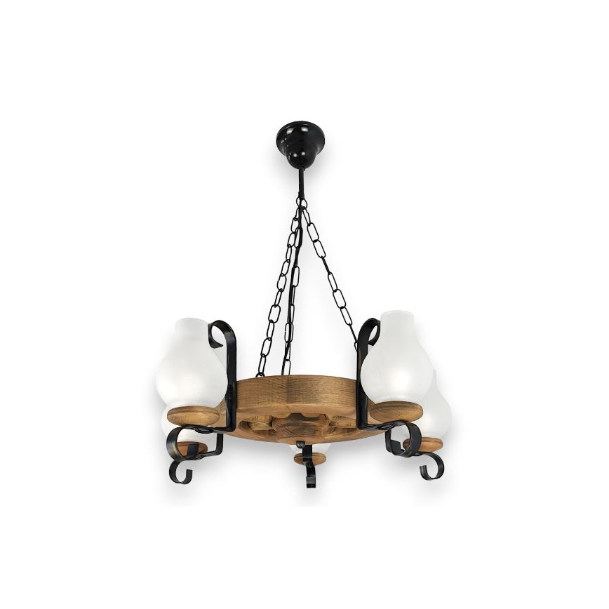 Brilagi - Chain-hung chandelier ROATA 5xE14/40W/230V, 50 cm diameter, beech