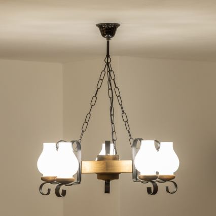 Brilagi - Chain-hung chandelier ROATA 5xE14/40W/230V, 50 cm diameter, beech