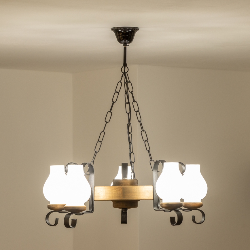 Brilagi - Chain-hung chandelier ROATA 5xE14/40W/230V, 50 cm diameter, beech