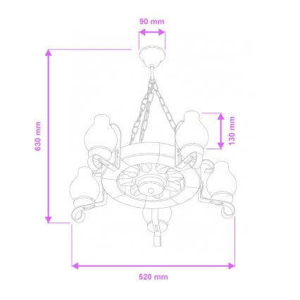 Brilagi - Chain-hung chandelier ROATA 5xE14/40W/230V, 50 cm diameter, beech