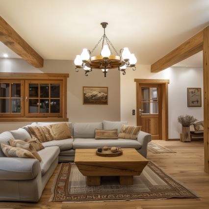 Brilagi - Chain-hung chandelier ROATA 8xE14/40W/230V Ø 70 cm beech/walnut