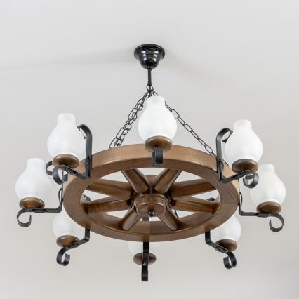 Brilagi - Chain-hung chandelier ROATA 8xE14/40W/230V Ø 70 cm beech/walnut