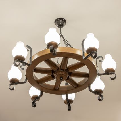 Brilagi - Chain-hung chandelier ROATA 8xE14/40W/230V Ø 70 cm beech/walnut