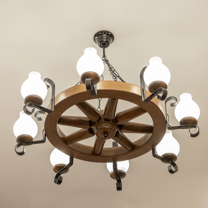 Brilagi - Chain-hung chandelier ROATA 8xE14/40W/230V Ø 70 cm beech/walnut