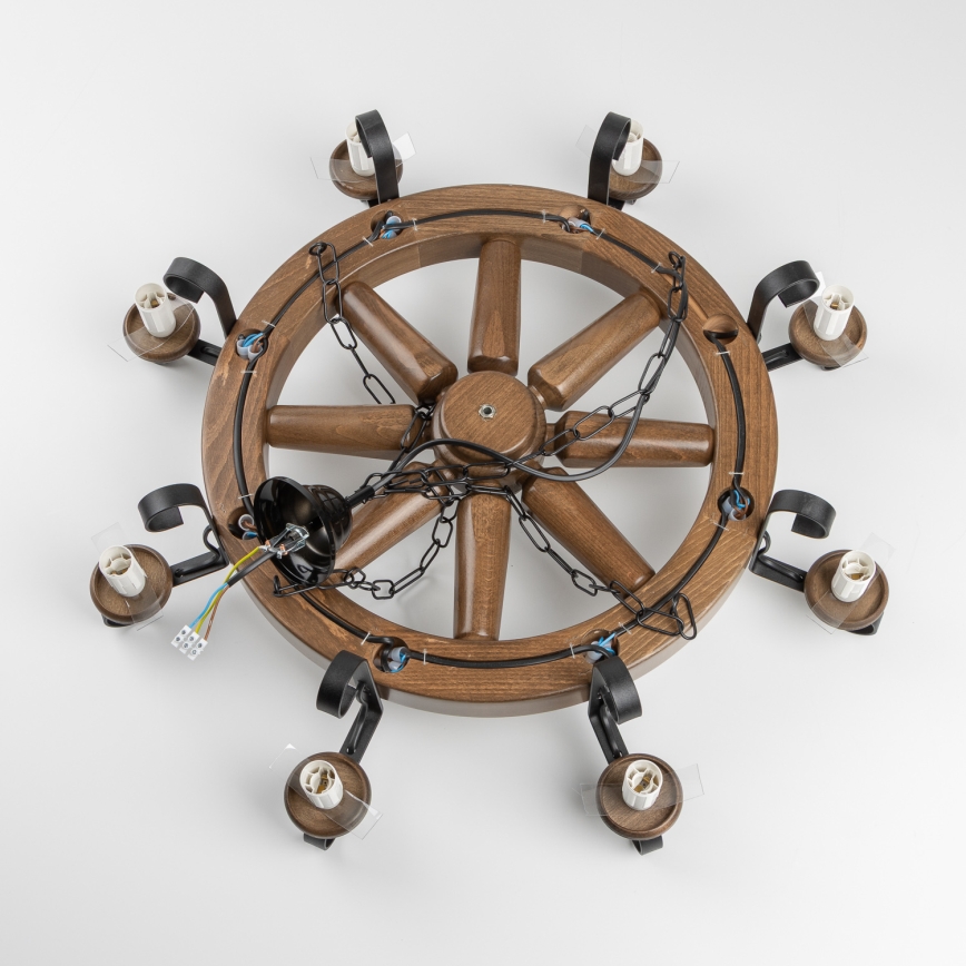 Brilagi - Chain-hung chandelier ROATA 8xE14/40W/230V Ø 70 cm beech/walnut