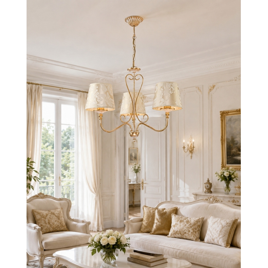 BRILAGI - Chain-hung chandelier SONIA 3xE27/15W/230V Ø 64 cm cream/patina