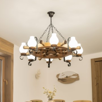 Brilagi - Chain-hung chandelier TIMONA 8xE14/40W/230V Ø 70 cm beech