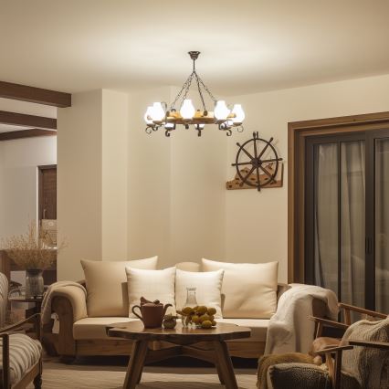 Brilagi - Chain-hung chandelier TIMONA 8xE14/40W/230V Ø 70 cm beech