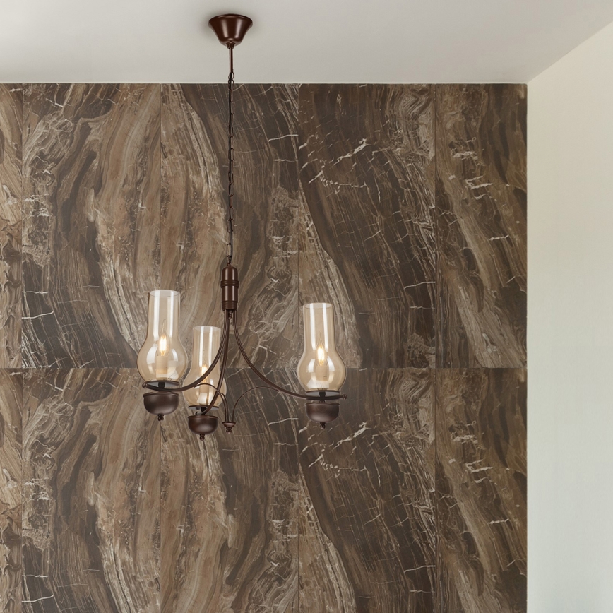 Brilagi - Chandelier on a chain COTTAGE 3xE14/40W/230V oak/brown